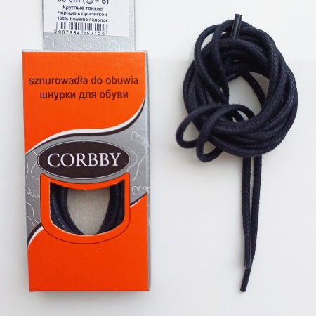 Шнурки круглые тонкие с пропиткой в упаковке Черный 90 см CORBBY