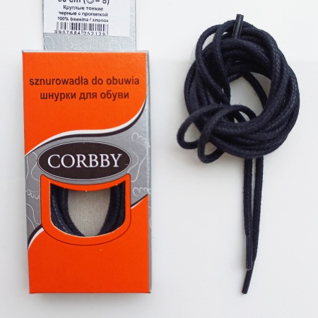 Шнурки круглые тонкие с пропиткой в упаковке Черный 90 см CORBBY