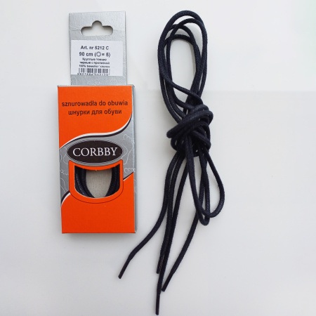 Шнурки круглые тонкие с пропиткой в упаковке Черный 90 см CORBBY
