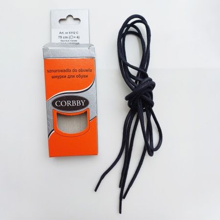 Шнурки круглые тонкие с пропиткой в упаковке Черный 75 см CORBBY