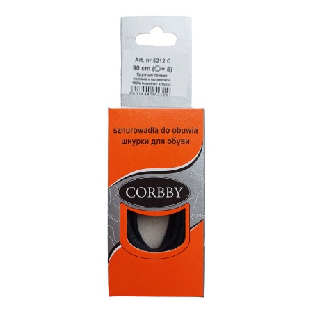 Шнурки круглые тонкие с пропиткой в упаковке Черный 90 см CORBBY