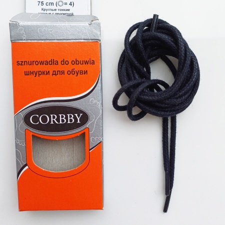 Шнурки круглые тонкие с пропиткой в упаковке Черный 75 см CORBBY