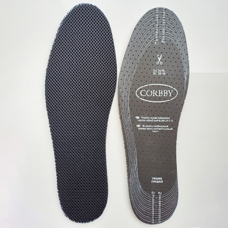 Стельки вырезные демисезонные CARBON XL (35-49) (мембранная ткань+латекс+уголь) CORBBY